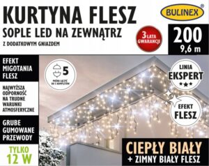 Kurtyna świetlna sople 200 LED ciepły biały + zimny biały flesz 75-698