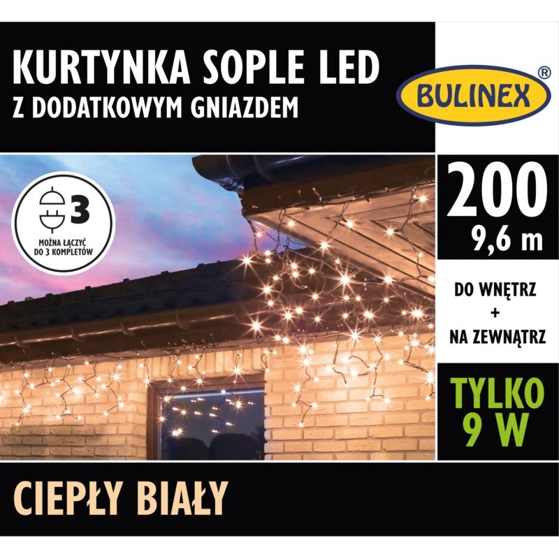 Kurtyna świetlna sople 200 LED ciepły biały 13-578