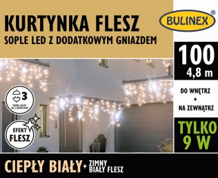 Dekoracje Kurtyna świetlna sople 100 LED ciepły biały + zimny biały flesz 13-568