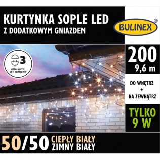 Dekoracje Kurtyna świetlna sople 200 LED 50/50 ciepły biały + zimny biały 13-575