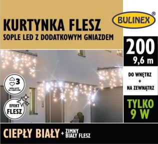 Dekoracje Kurtyna świetlna sople 200 LED ciepły biały + zimny biały flesz 13-588