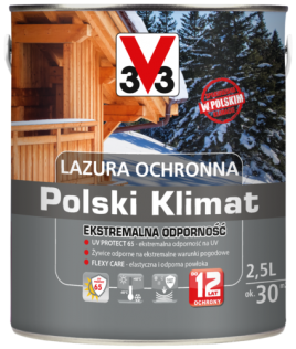 Środki do drewna Lazura ochronna V33 Polski klimat ekstremalnie odporna 2,5 l biały