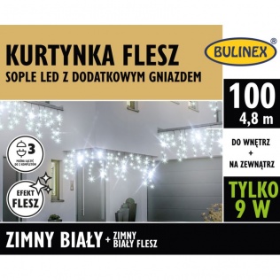 Dom Kurtyna świetlna sople 100 LED zimny biały + zimny biały flesz 13-562