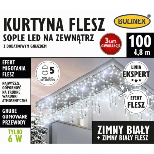 Dom Kurtyna świetlna sople 100 LED zimny biały + zimny biały flesz 75-332
