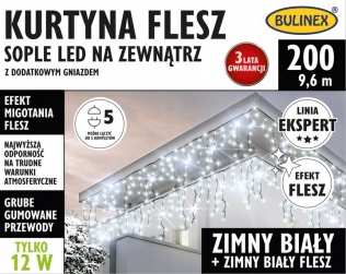 Dekoracje Kurtyna świetlna sople 200 LED zimny biały + zimny biały flesz 75-692