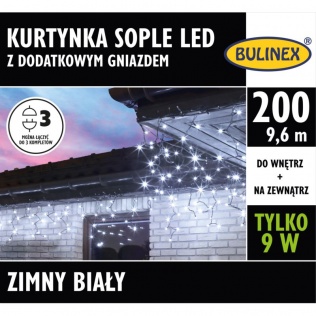 Dekoracje Kurtyna świetlna sople 200 LED ziemne białe 13-572